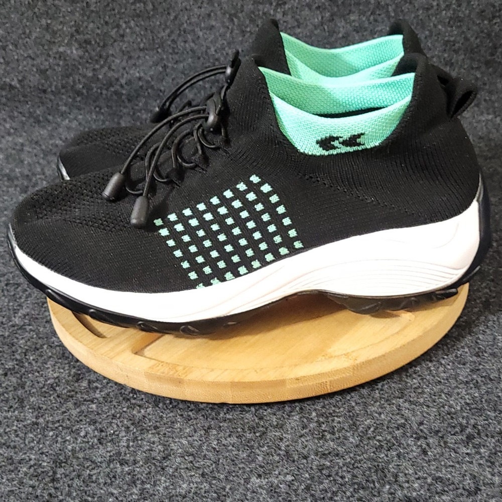 Orthoshoes Walking Sneakers Womens 9/EU 40 Black Mint Green Knit Toggle Slip On - Picture 2 of 12
